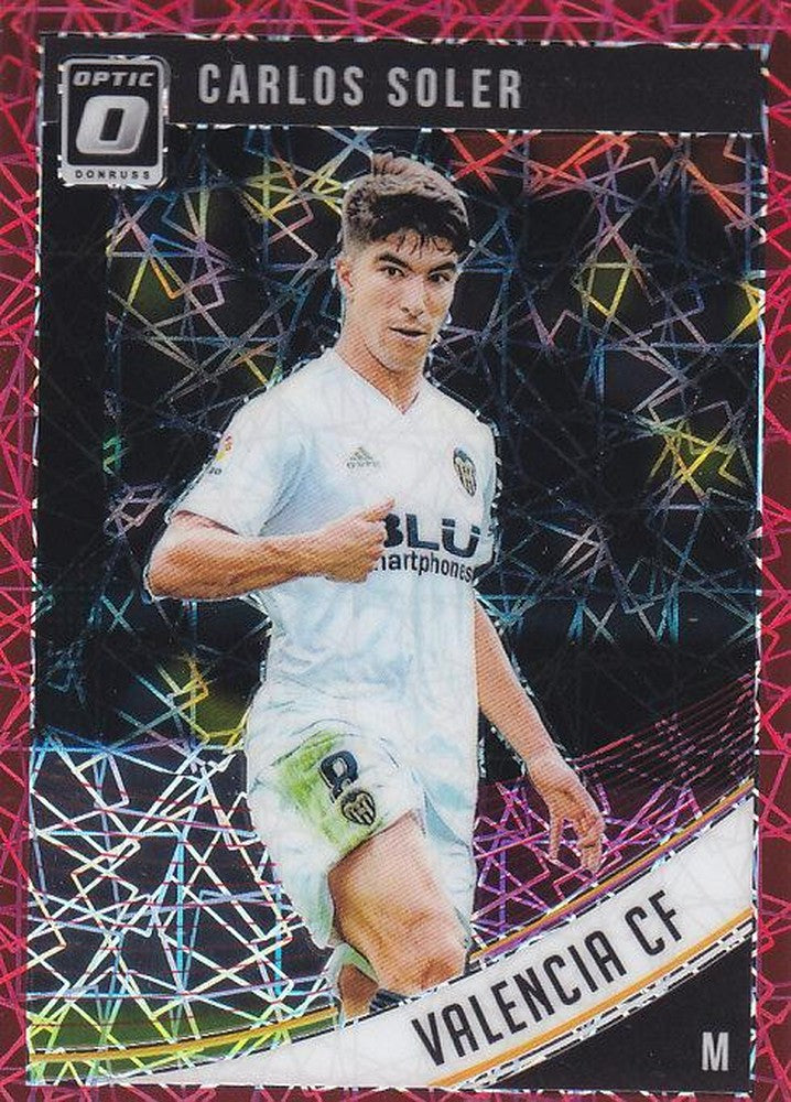 2018-19 Donruss Valencia CF Parallel Version Carlos Soler Base Optic Red Velocity card numbered 20/50