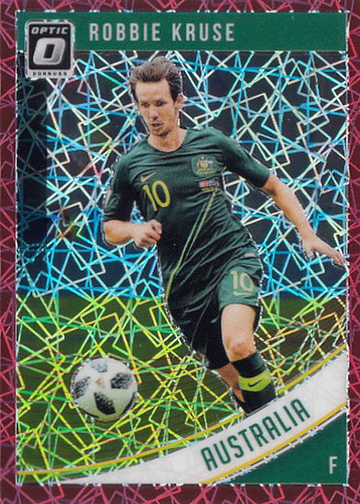 2018-19 Donruss Robbie Kruse Red Velocity Parallel Base Optic trading card serial number 02 of 50