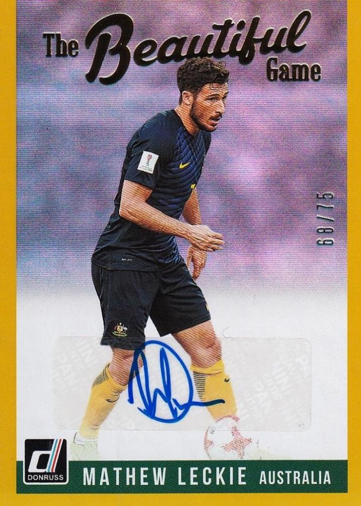 2018-19 Donruss Australia Mathew Leckie autograph card Gold parallel number 68 of 75 from The Beautiful Game set