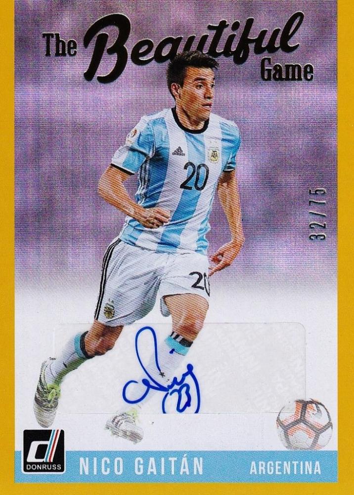 2018-19 Donruss Argentina Parallel Nico Gaitan The Beautiful Game Autographs Gold card serial number 32 of 75
