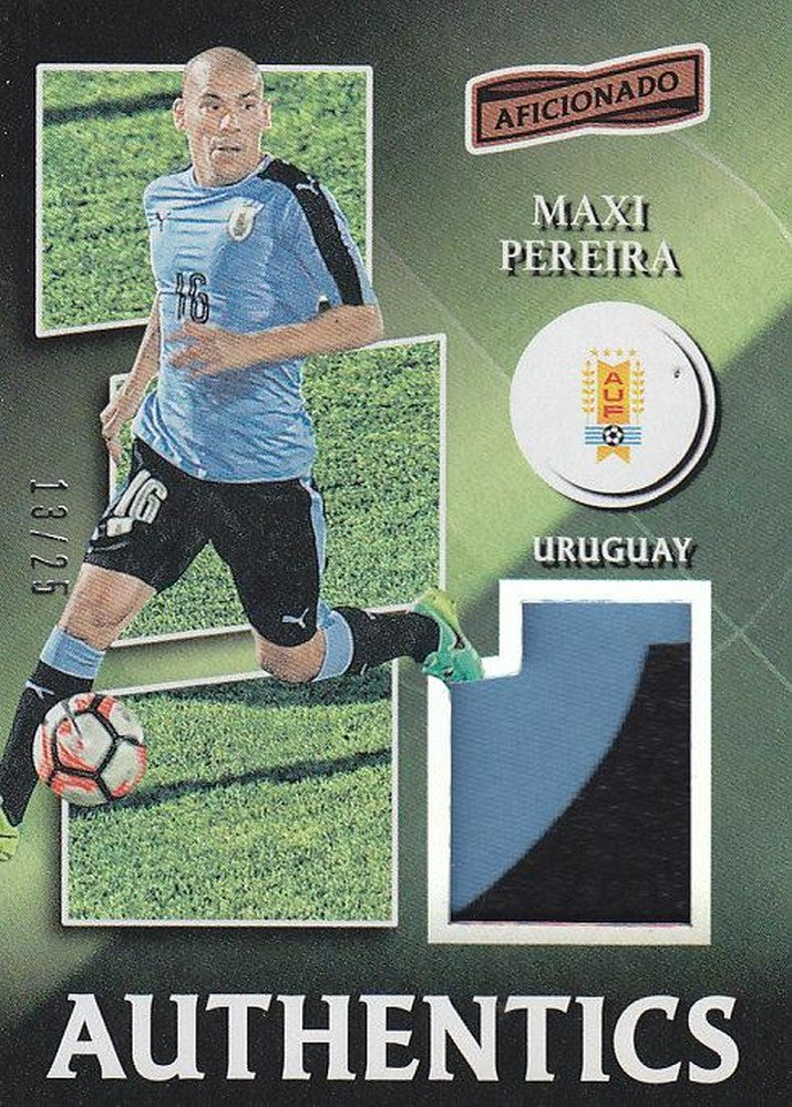 2016-17 Panini Aficionado Maxi Pereira Patch Jersey Card numbered 13 out of 25 with minor stain on back