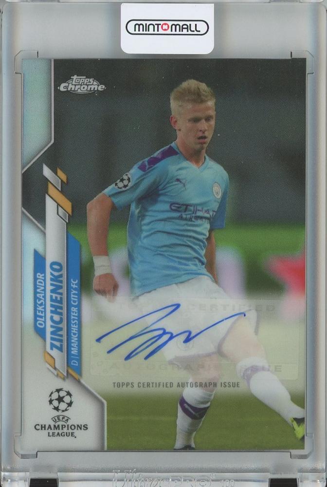 2019-20 Topps Chrome UEFA Champions League soccer card of Oleksandr Zinchenko with autograph and Manchester City FC logo