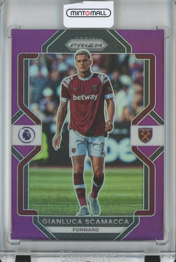 2022-23 Panini Prizm Premier League Soccer Gianluca Scamacca Base Purple card #5048 of 49 West Ham United