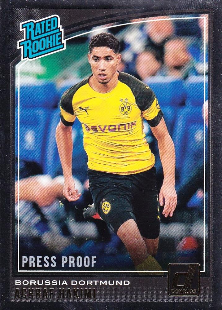 2018-19 Panini Donruss Borussia Dortmund Achraf Hakimi Base PRESS PROOF Silver trading card