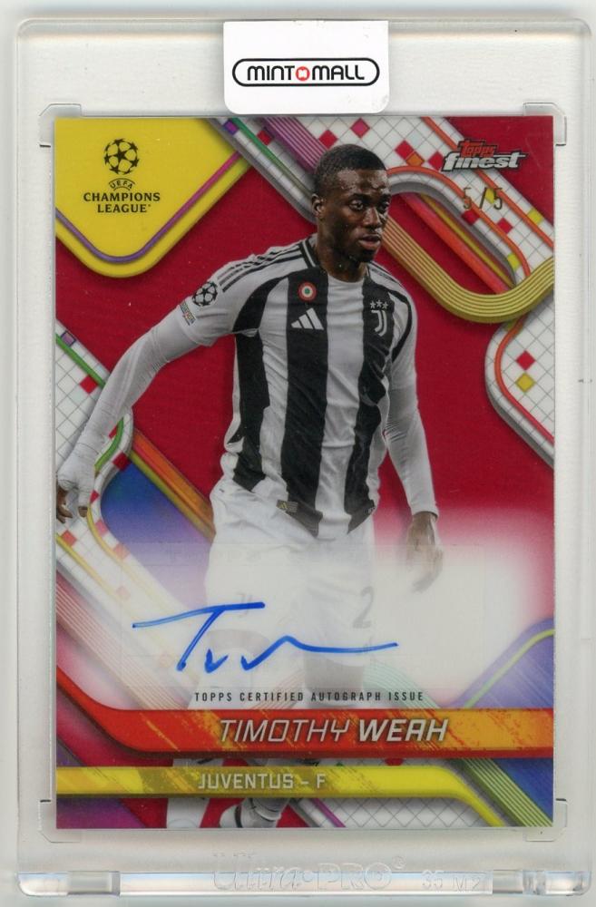 2024-25 Topps Finest UEFA Club Competitions Timothy Weah autograph card Red Refractors Parallel 5 of 5 Juventus