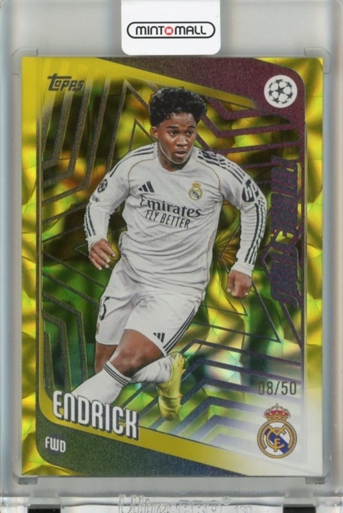 2025-26 Topps UEFA Japan Edition Endrick Gold Inferno Holo trading card numbered 8608 out of 50