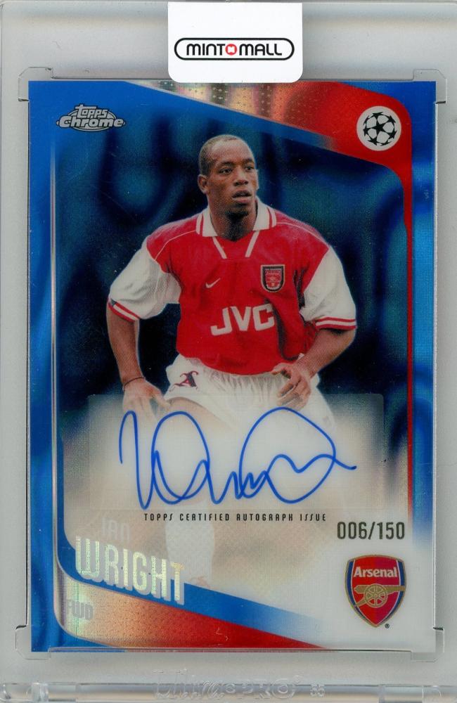 2025-26 TOPPS Chrome UEFA Ian Wright Legends Autographs Blue Lava Refractors trading card #CLAIW006/150 Arsenal FC