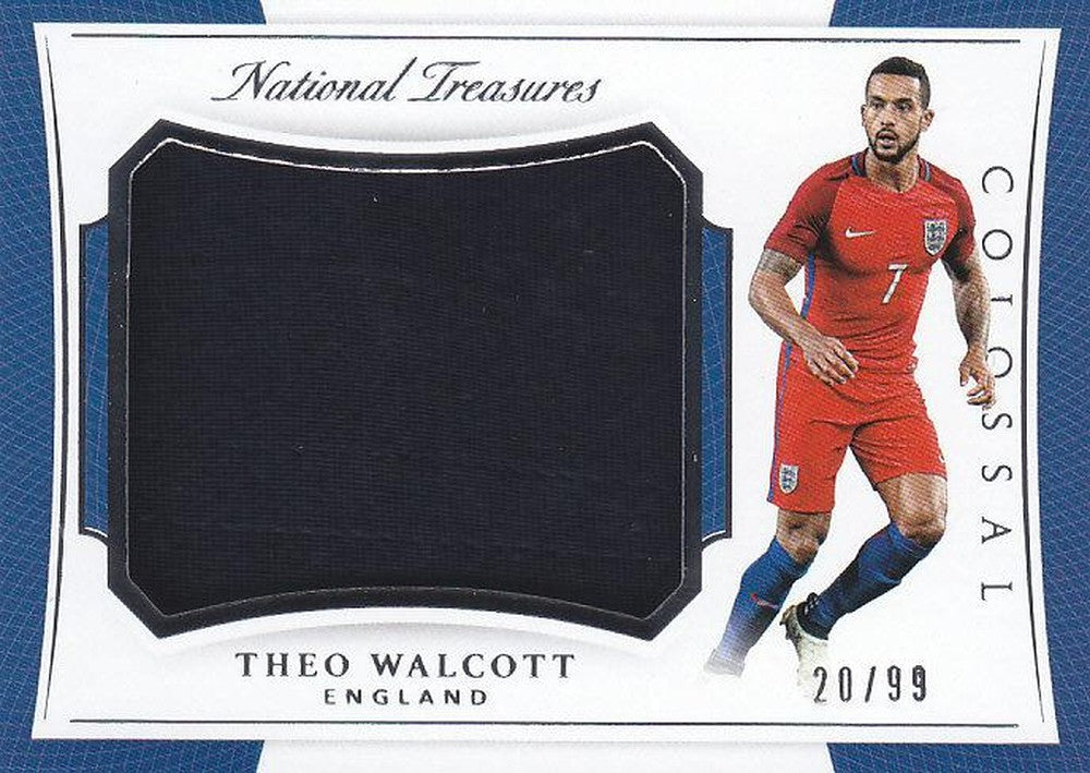 2018 Panini National Treasures Soccer card featuring Theo Walcott from England serial number 20 of 99
