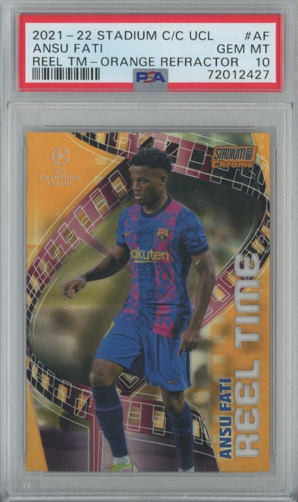 2021-22 Topps Stadium Club Chrome UEFA Champions League Ansu Fati Reel Time Orange Redractor PSA10 card 25 of 25