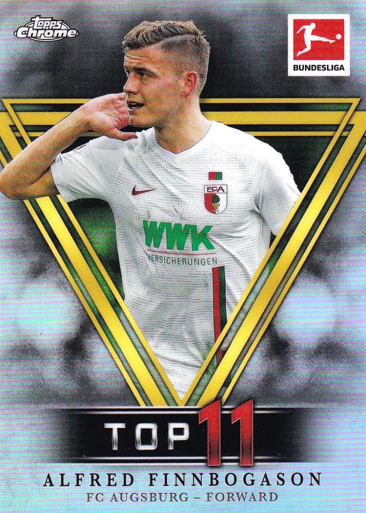2018-19 Topps Chrome Bundesliga trading card featuring Alfred Finnbogason of FC Augsburg Top XI