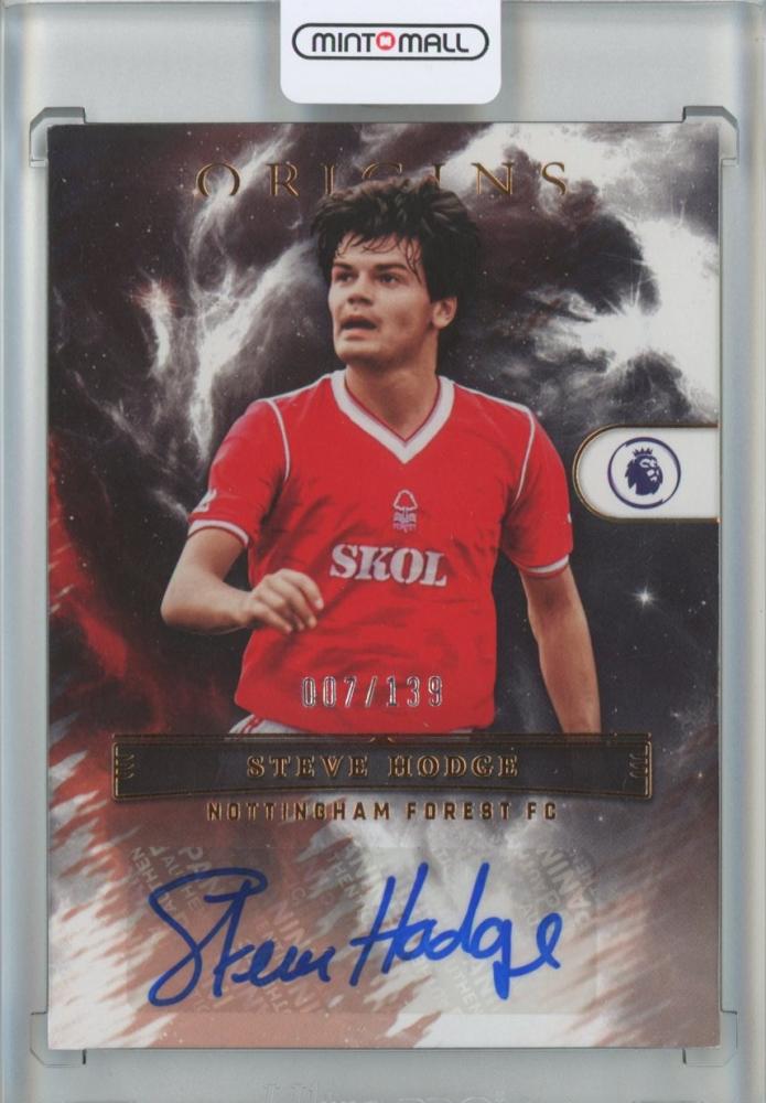 2022-23 Panini Chronicles Origins Premier League Steve Hodge Autograph soccer card numbered 7 out of 139