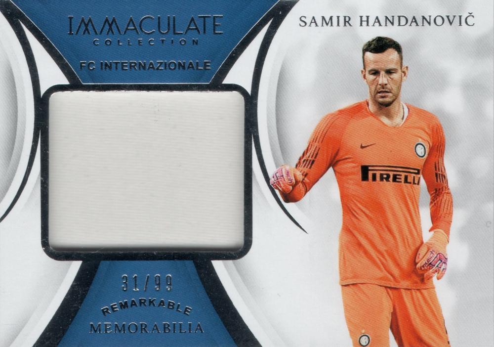 2018-19 Panini Immaculate Collection memorabilia card featuring Samir Handanovic of FC Internazionale, serial 31 of 99