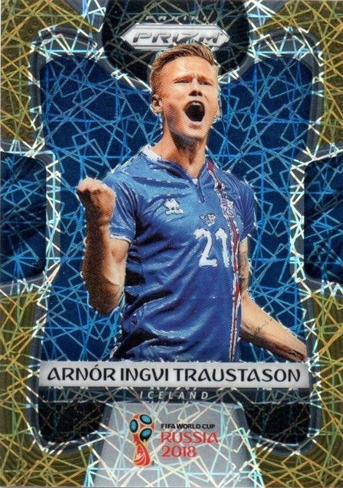 2018 PANINI Prizm World Cup Gold Lazer Parallel Base Card featuring Arnor Ingvi Traustason serial number 14/15