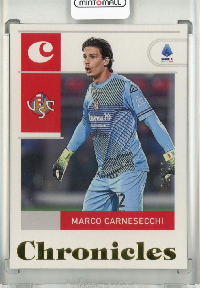 2022-23 Panini Chronicles Serie A Soccer card featuring Marco Carnesecchi Gold Parallels #20 45179