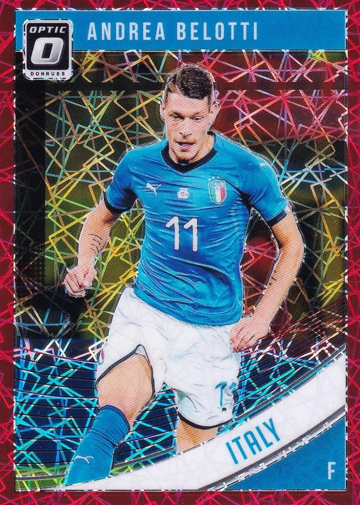 2018-19 Donruss Italy Andrea Belotti Base Optic Red Velocity basketball card serial numbered 07 of 50