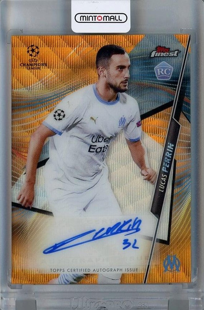 2020-21 Topps Finest UEFA Champions League Lucas Perrin Autograph Orange Wave Refractors RC card serial 22 of 25 with scratches