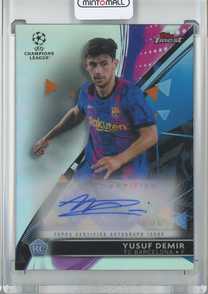 2021-22 Topps Finest UEFA Champions League Yusuf Demir rookie autograph card with stain on back