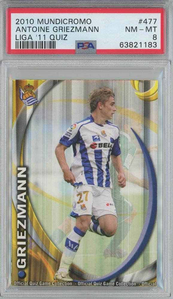 2010 Mundicromo Antoine Griezmann Liga11 Quiz trading card graded PSA 8 featuring Real Sociedad