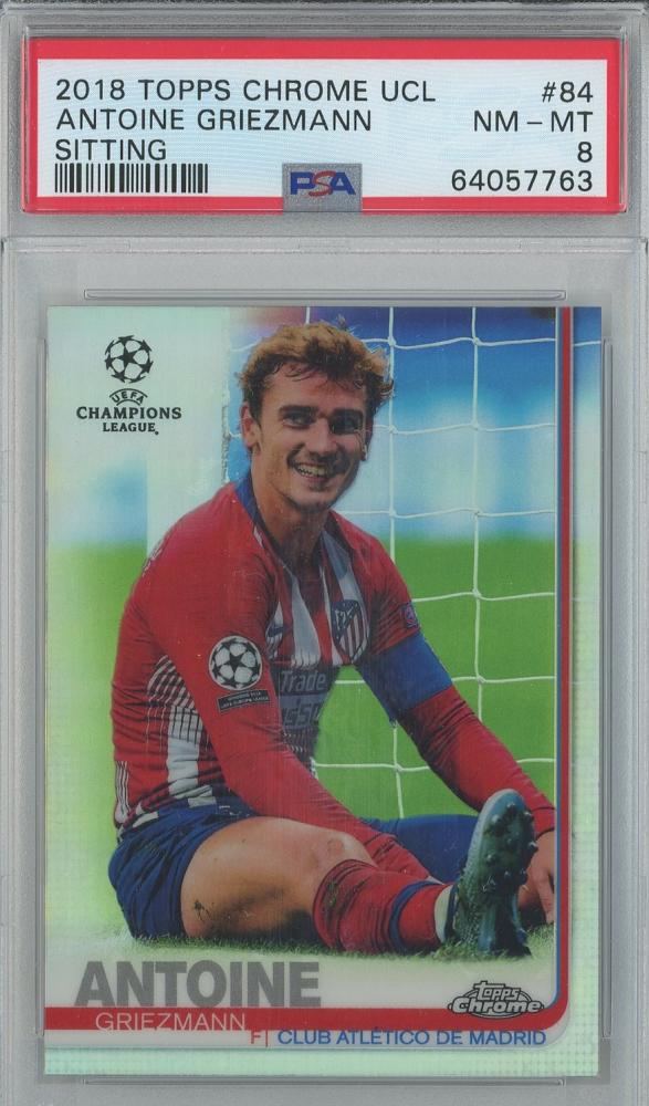 2018 Topps Chrome UCL Antoine Griezmann Sitting #84PSA8 Atletico de Madrid trading card graded PSA8