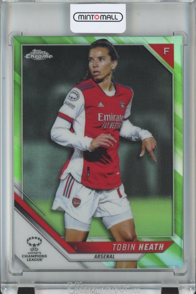 2021-22 Topps Chrome UEFA Women’s Champions League soccer card featuring Tobin Heath with Neon Green border, numbered 81/99.