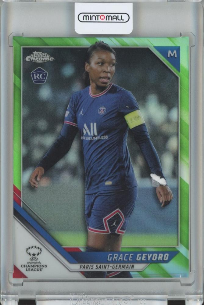 2021-22 Topps Chrome UEFA Women’s Champions League Grace Geyoro Neon Green Base RC trading card #95 serial 32 of 99