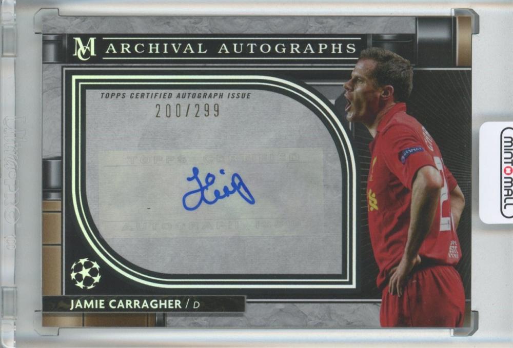 2021-22 Topps Museum Collection UEFA Champions League Jamie Carragher Archival Autograph card #AA-JC numbered 200 of 299