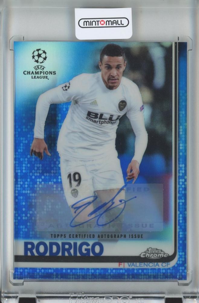 2018-19 Topps Chrome UEFA Champions League Soccer Card Rodrigo Chrome Autograph Blue #60 of 150