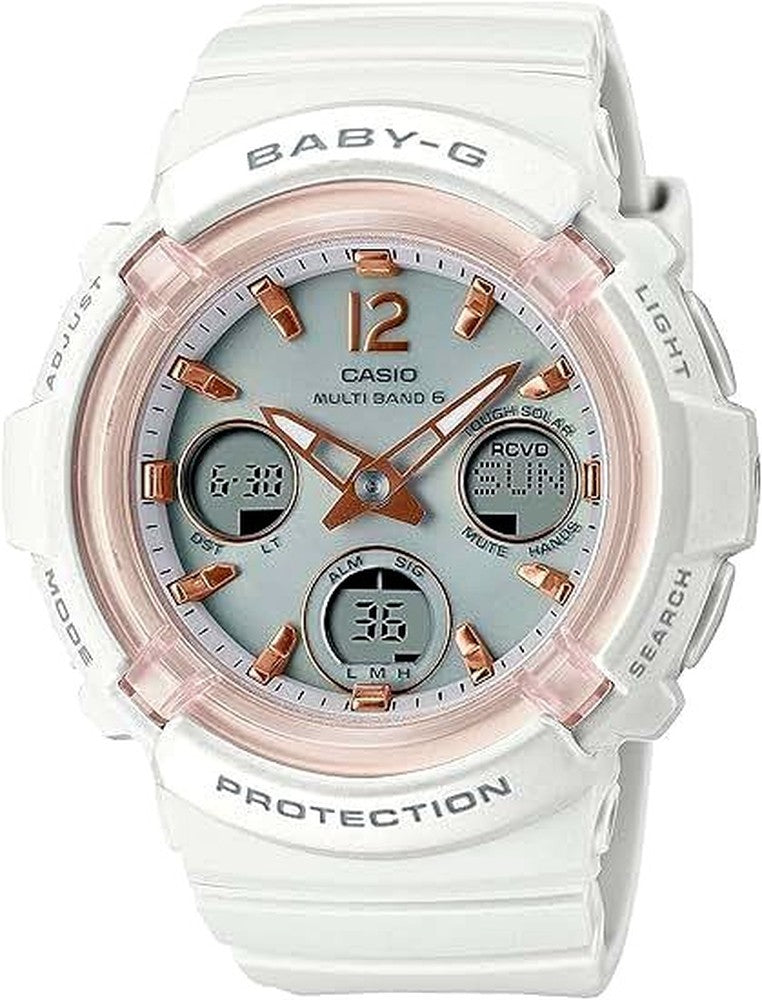 Casio BGA-2800 Series white multi-band 6 watch with shock resistance and 10 ATM water resistance