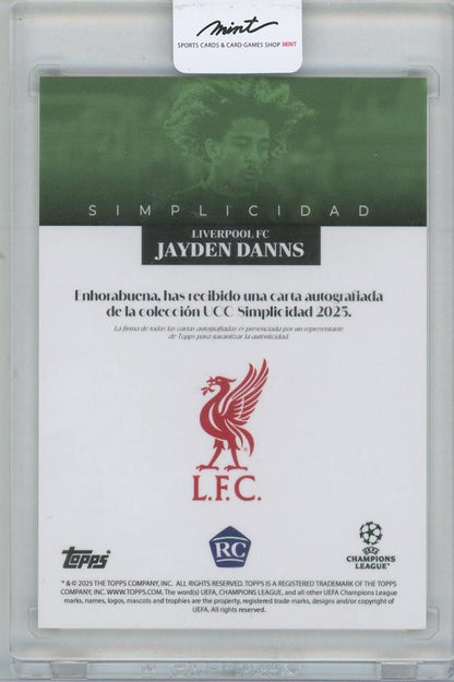 2024-25 TOPPS Simplicidad UEFA Club Competitions Canteranos Autographs Green / JAYDEN DANNS(Liverpool FC) 19/99