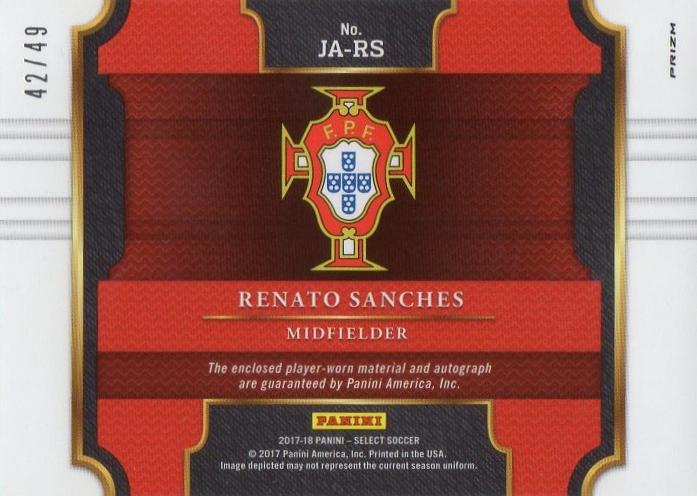 2017-18 Panini Select Renato Sanches Patch Autograph trading card numbered 42 out of 49