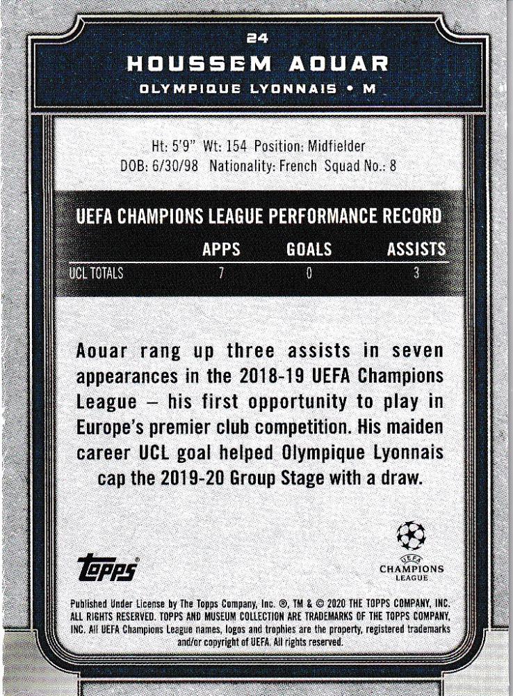 2019-20 Topps Museum Collection base card featuring Olympique Lyonnais player Houssem Aouar