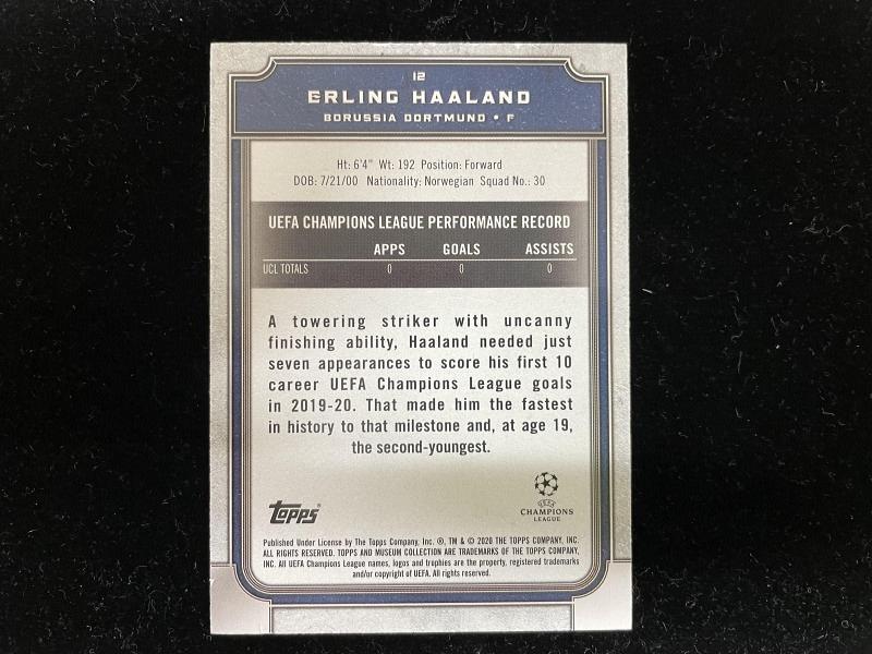 2019-20 Topps Museum Collection UEFA Champions League Borussia Dortmund Erling Haaland Base card