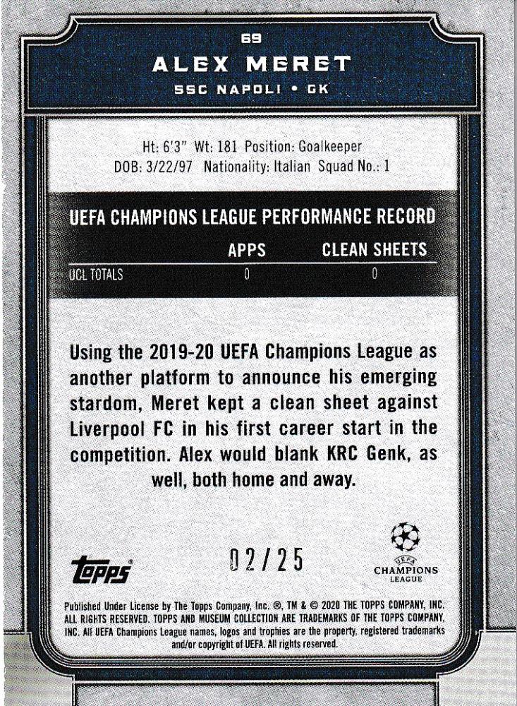 2019-20 Topps Museum Collection UEFA Champions League Alex Meret SSC Napoli Base Ruby Parallel trading card 02 of 25