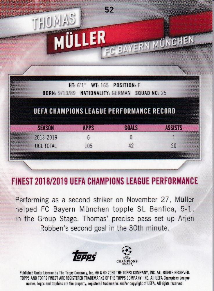 2019-20 Topps Finest UEFA Champions League Thomas Muller FC Bayern Munchen Orange Parallel card number 16 of 25