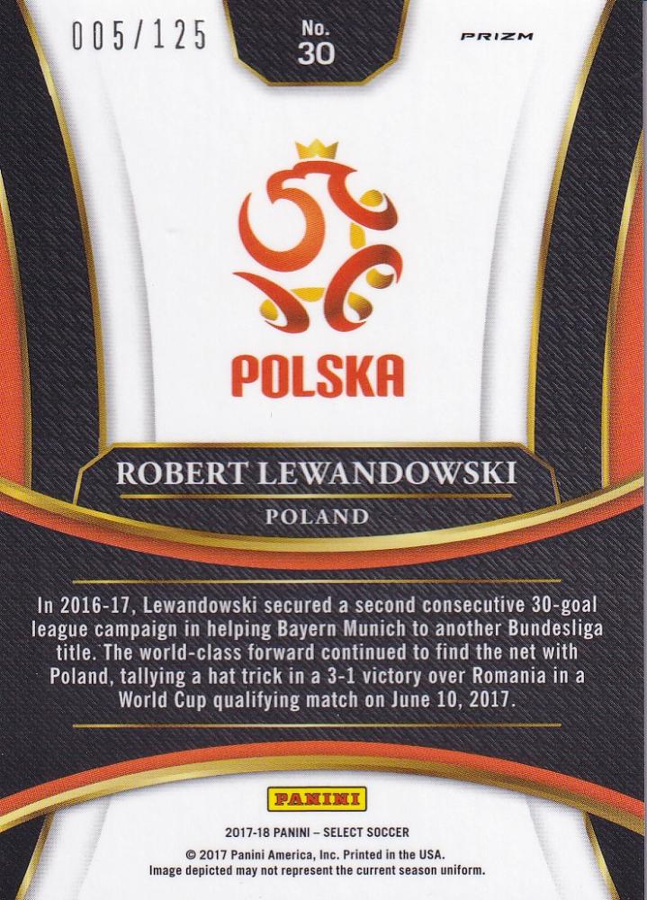 2017-18 Panini Select Poland Robert Lewandowski Base Terrace Fuchsia Parallel card serial 005 out of 125