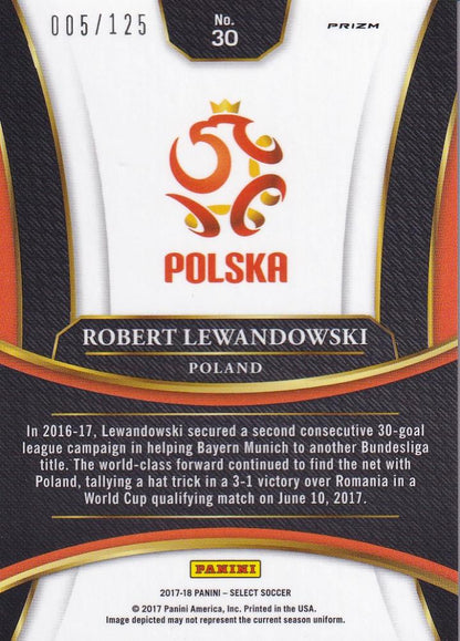 2017-18 Panini Select Poland Robert Lewandowski Base Terrace Fuchsia Parallel card serial 005 out of 125
