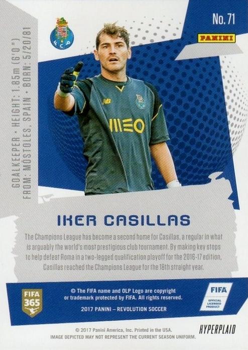 PANINI 2017 REVOLUTION Iker Casillas HYPERPLAID trading card featuring football legend Iker Casillas