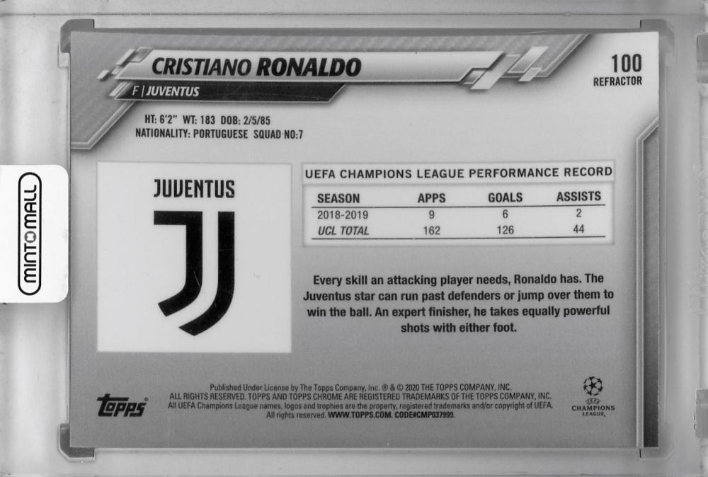 2019-20 Topps Chrome UEFA Champions League Cristiano Ronaldo Juventus Base Refractor card