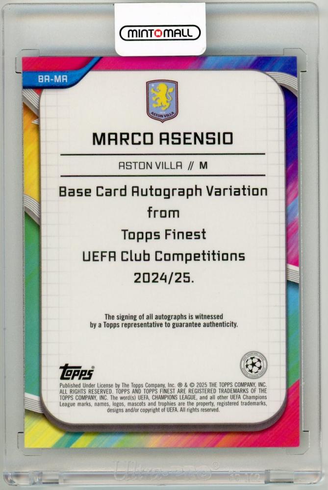 2024-25 Topps Finest UEFA Club Competitions Marco Asensio Autographs Purple Refractor Parallels 49/299 Aston Villa