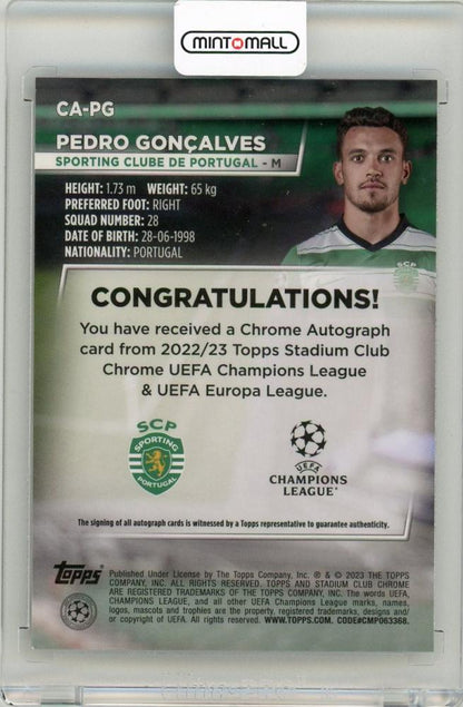 2022-23 Topps Stadium Club Chrome UEFA Pedro Goncalves AutographsCA-PG Sporting Clube de Portugal