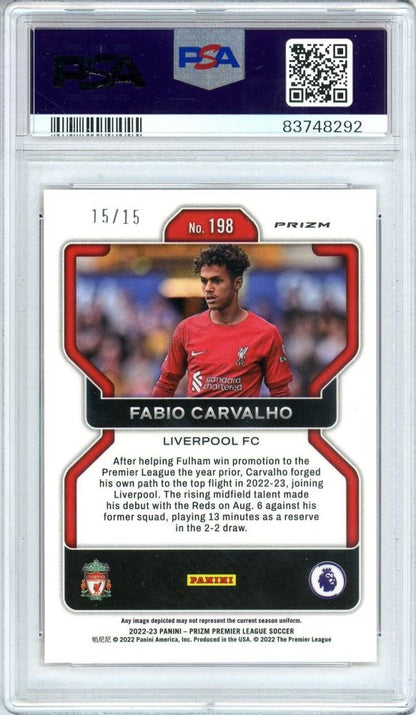 PSA8 2022-23 Panini Prizm Puremier League Fabio Carvalho Rookie Base Orange Refractor(Last Number!) 15/15
