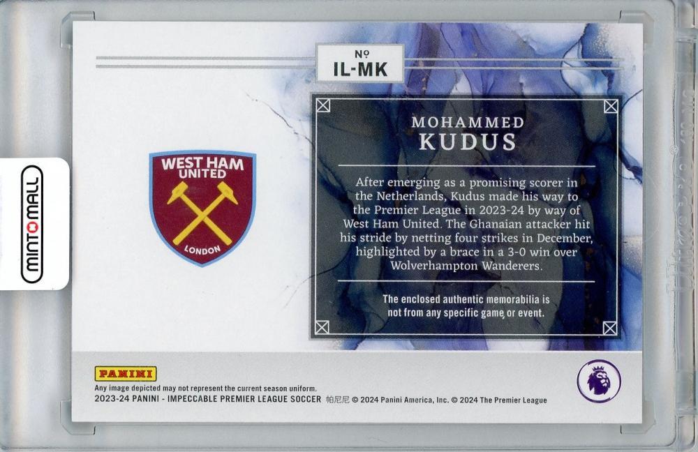 2023-24 PANINI IMPECCABLE Mohammed Kudus Jersey 21/99 West Ham United
