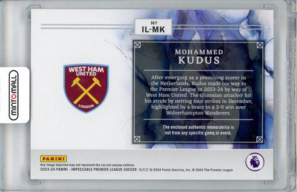 2023-24 PANINI IMPECCABLE Mohammed Kudus Jersey 21/99 West Ham United