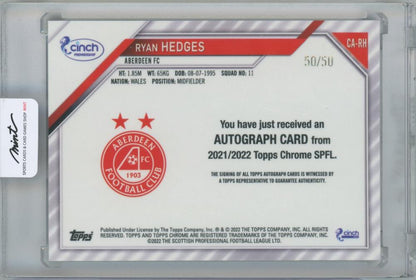 2021-22 TOPPS Chrome Scottish Cinch Premiership Autographs Gold Refractors / RYAN HEDGES(Aberdeen F.C.) 50/50