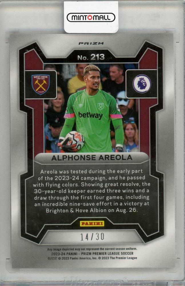 2023-24 Panini PRIZM PREMIER LEAGUE Alphonse Areola 14/30 West Ham United