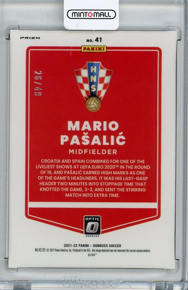 2021-22 Donruss Soccer Road to Qatar Croatia Mario Pasalic Base Optic Orange Velocity card number 26 of 49