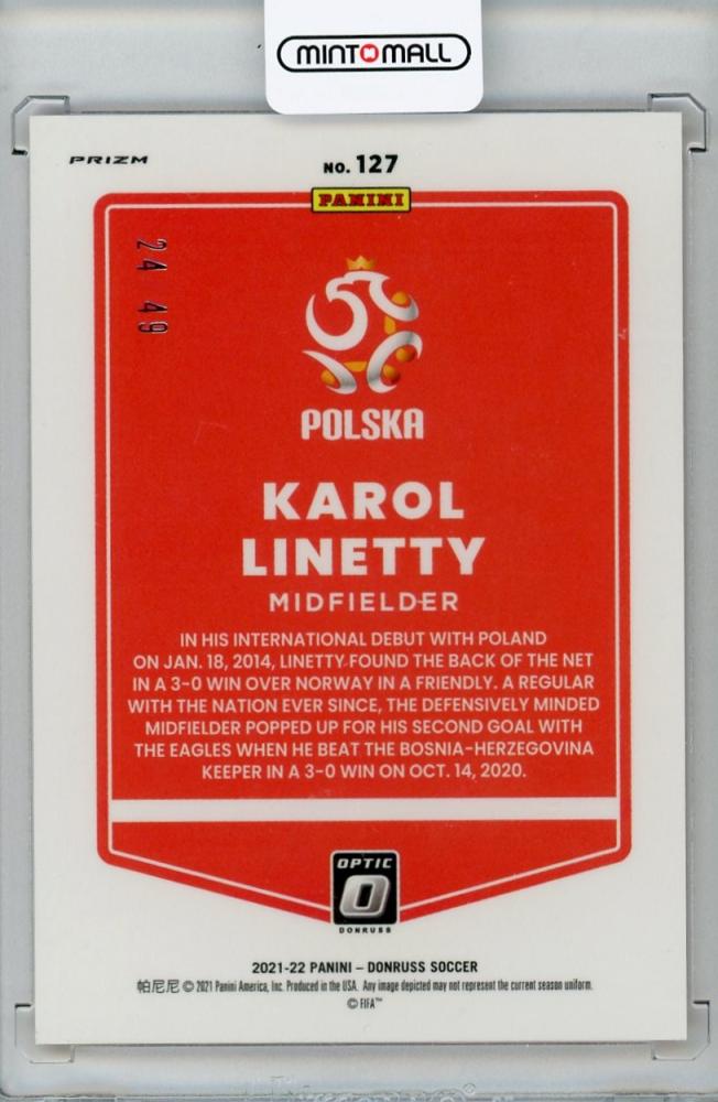 2021-22 Donruss Soccer Road to Qatar Poland Karol Linetty Base Optic Orange Velocity card number 24 of 49