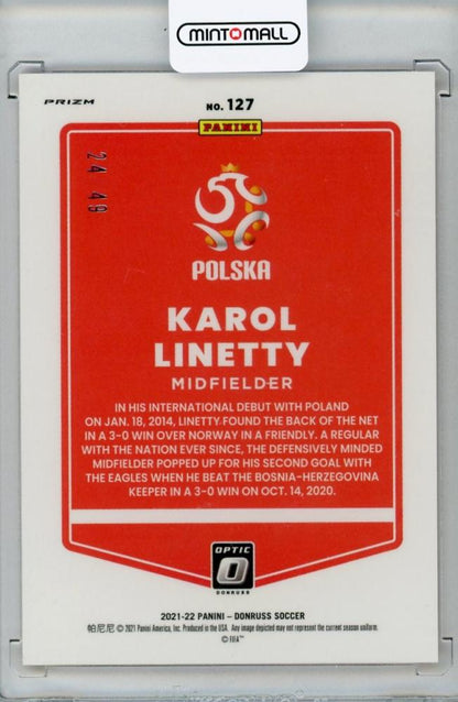2021-22 Donruss Soccer Road to Qatar Poland Karol Linetty Base Optic Orange Velocity card number 24 of 49