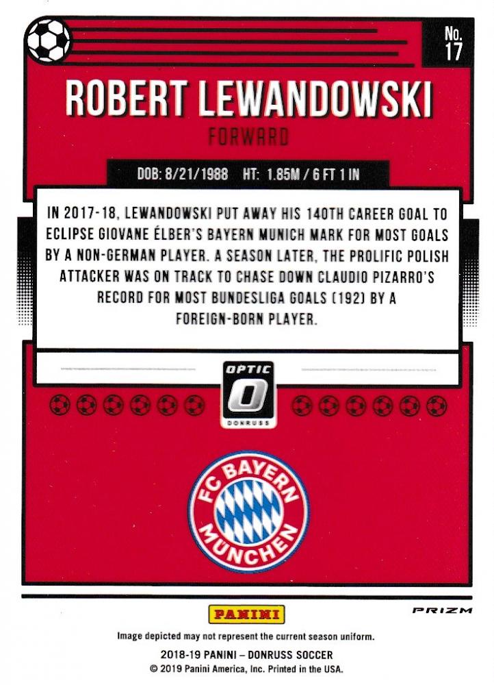 2018-19 Donruss FC Bayern Munich Robert Lewandowski base card Optic Holo parallel edition trading card