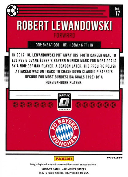2018-19 Donruss FC Bayern Munich Robert Lewandowski base card Optic Holo parallel edition trading card